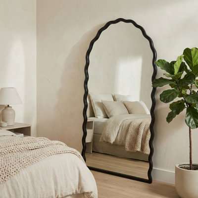 Wavy Arched Framed Wall Mirror for Bathroom and Vanity Table Display - Decorative Large Mirrors Accent for Tabletop Styling - 59", Black