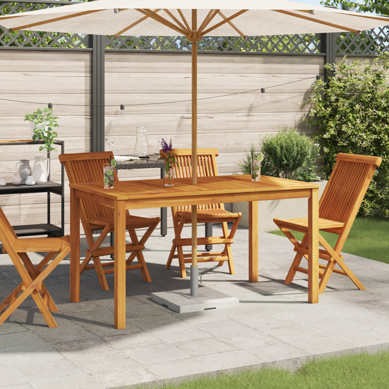 Outdoor Dining Table with Umbrella Hole Solid Acacia Wood, 31.5" W x 55.12" L x 29.13" H, Brown