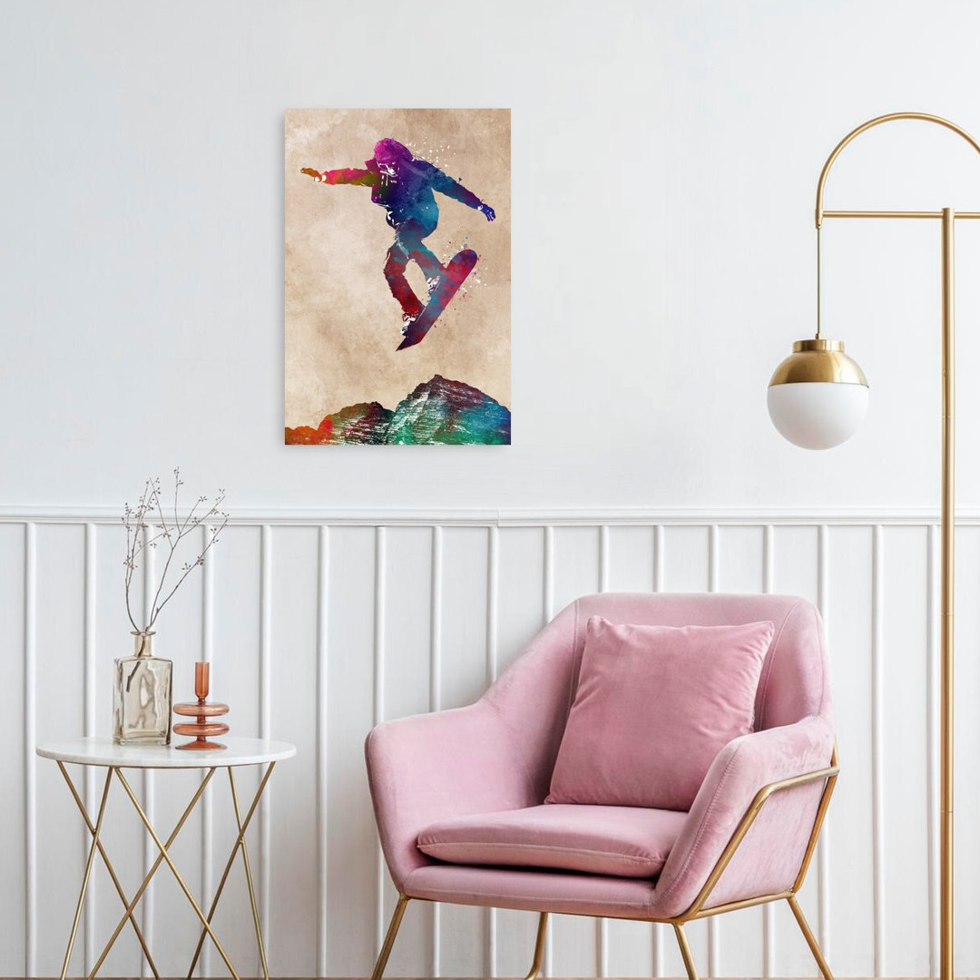 Vibrant Snowboard Jump Abstract Contemporary Winter Landscape Wall Art Print