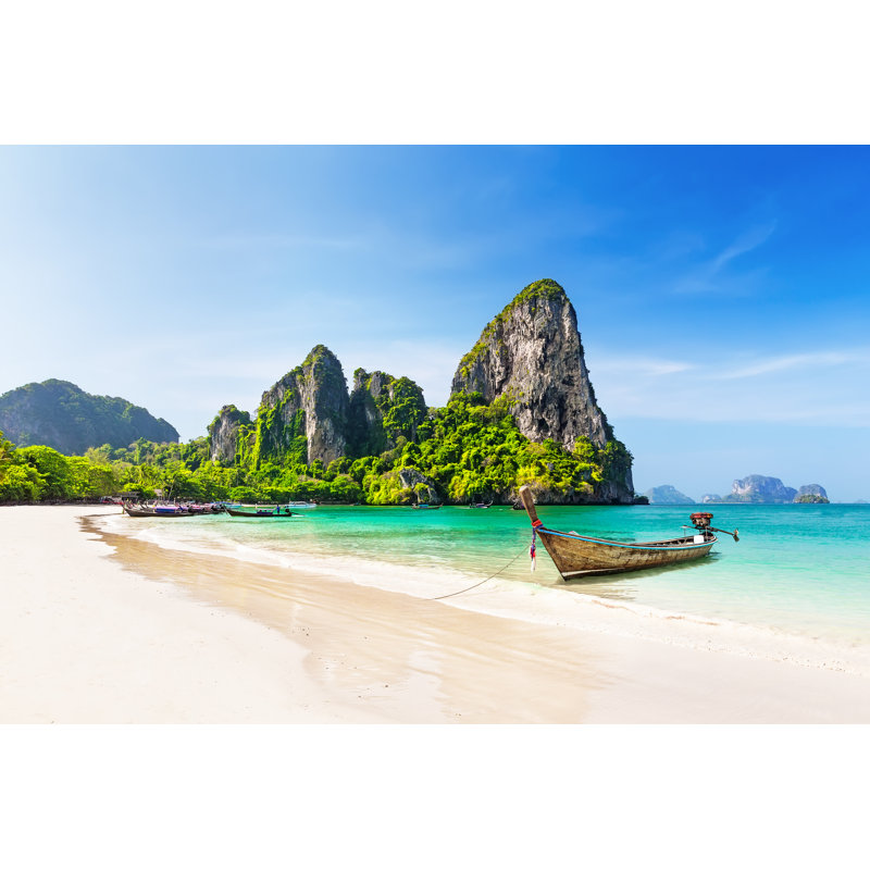Longtail Boat On Beach by Preto_perola - Wrapped Canvas Print, 30cm H x 46cm W x 3.8cm D