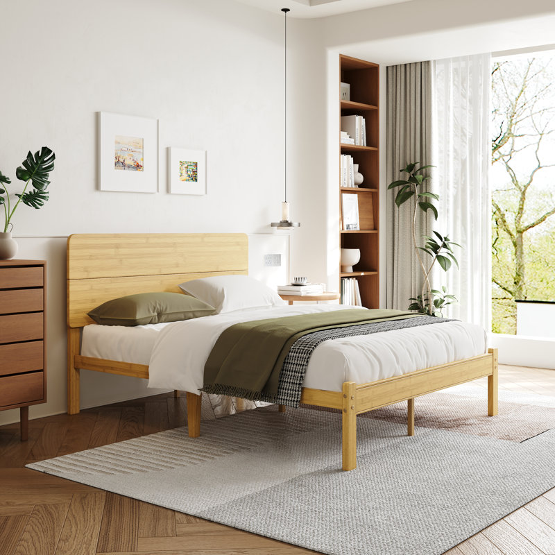 35.5CM H Solid Wood Bed Frame with Metal Slats, Double (4'6)