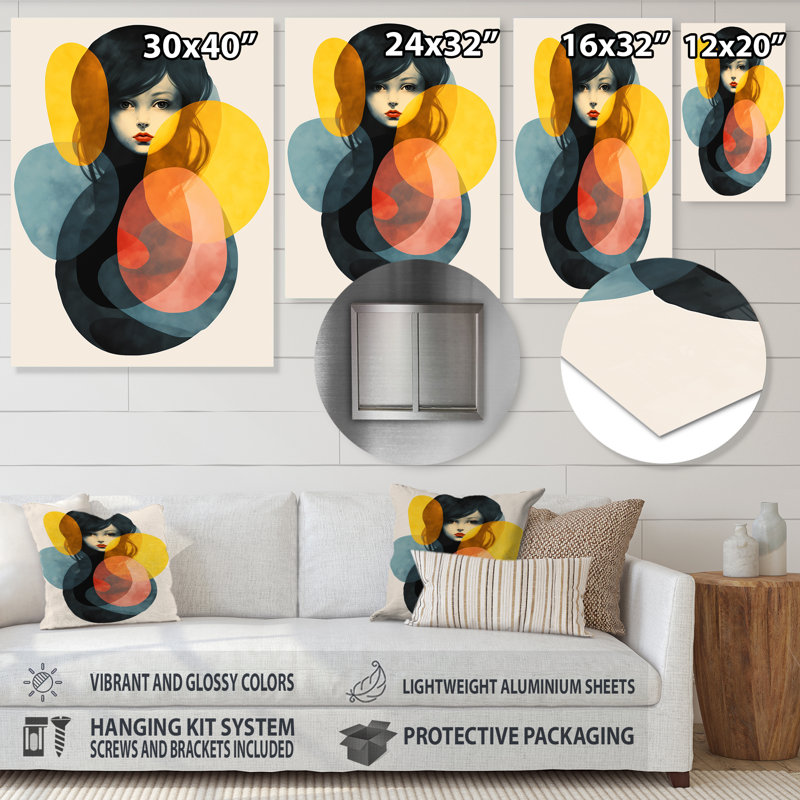 «Geometric Fusion Forms Woman Collage I», art mural abstrait en métal, H 40 po x l 30 po x P 1,5 po