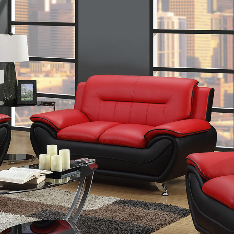 Causeuse Nicollet, Similicuir rouge / noir