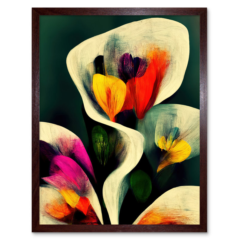 Autumnal Abstract Style Floral Artwork - Print, Brown Framed Unframed, 43cm H x 33cm W x 2cm D