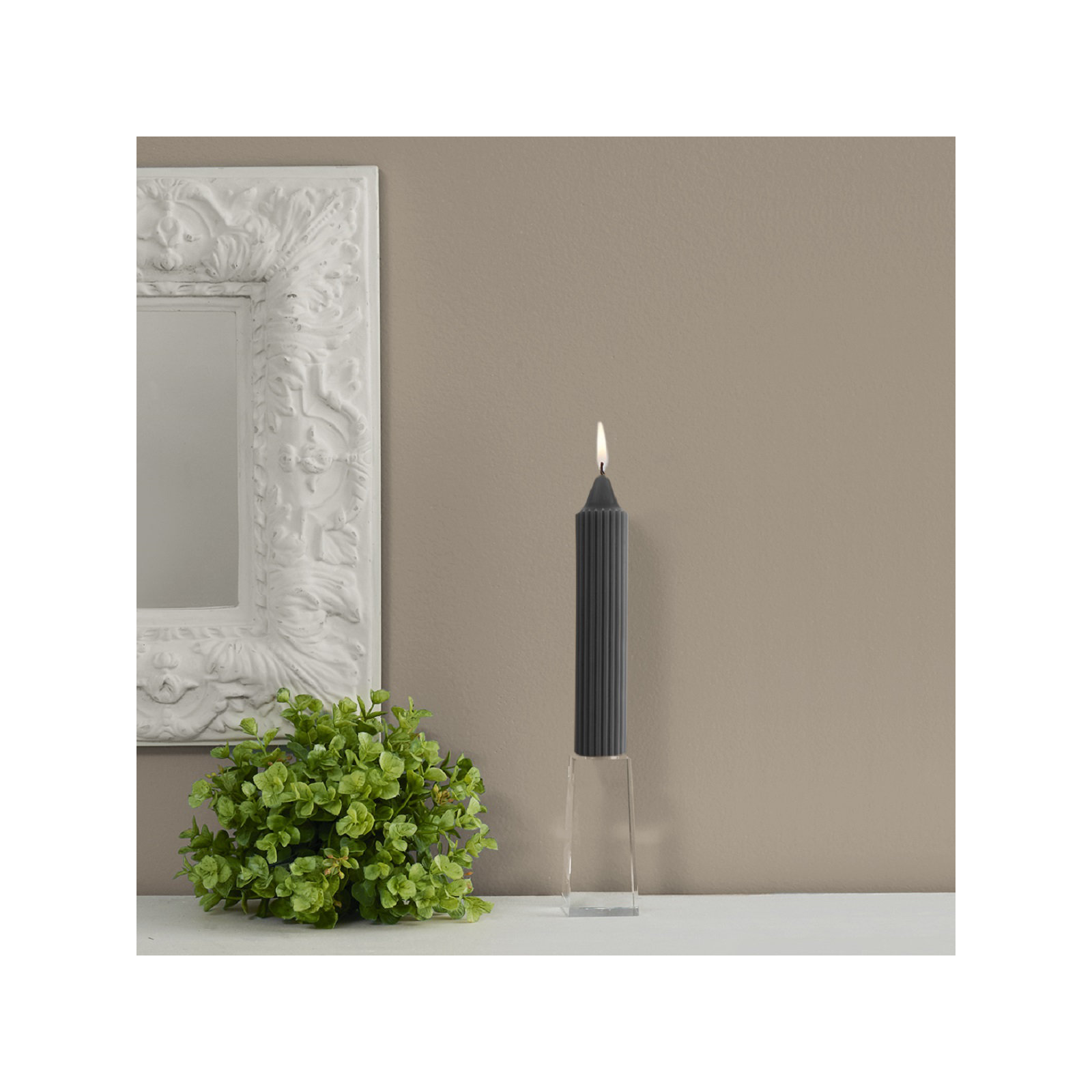 Grecian Collenette Unscented Taper Candle, 7" H x 1.25" W x 1.25" D, Stone