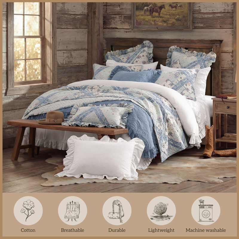 Ensemble de courtepointe en coton Tasha Polizzi, Courtepointe pour lit simple + 1 taie décorative, Bleuet Mirabelle