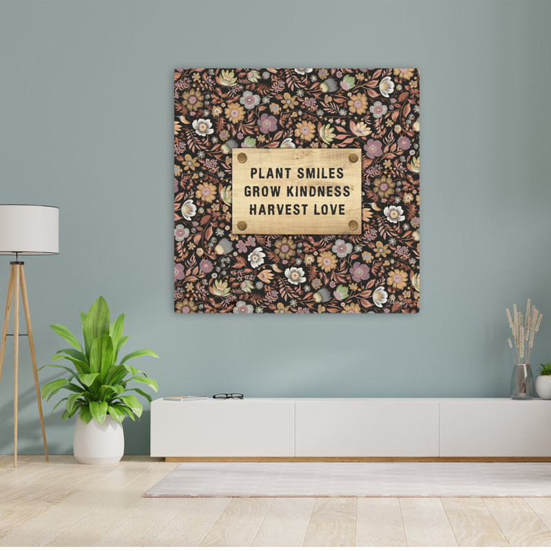 Plante, sourire, typographie, art floral contemporain, H 48 po x l 48 po
