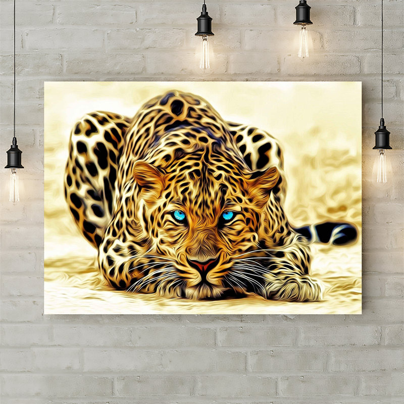 Leopard With Bright Blue Eyes - Wrapped Canvas Print, 61cm H x 81.3cm W x 3.8cm D