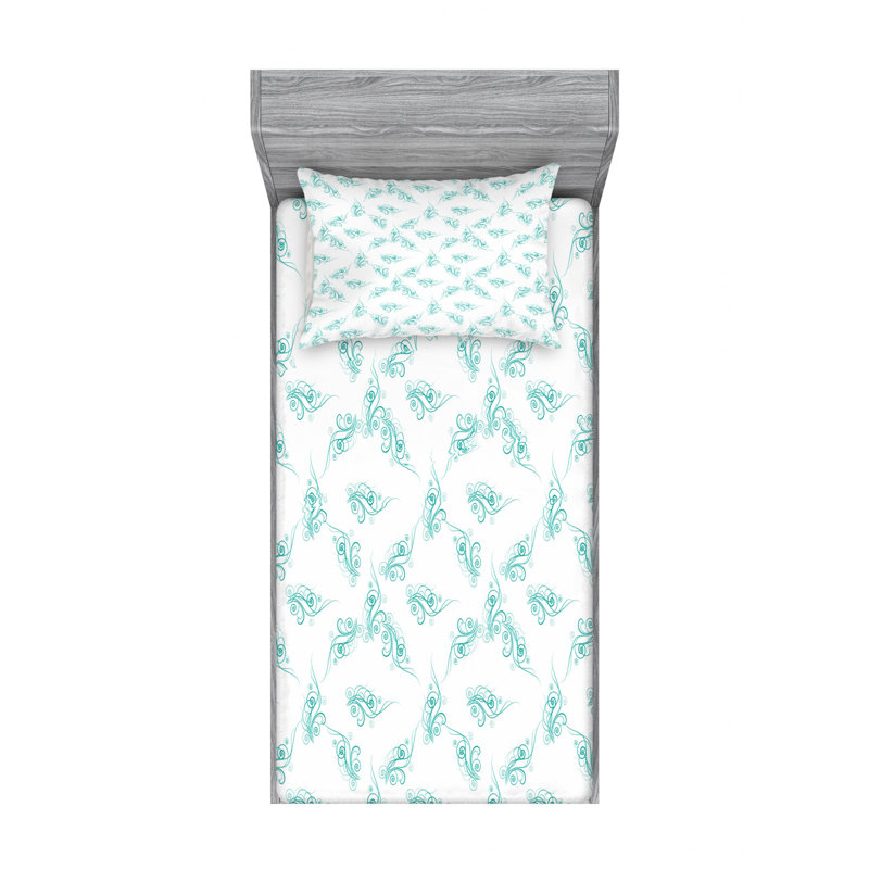 Microfiber Floral Sheet Set, Sky Blue/White Geometric, Twin Sheet Set + Fitted Sheet