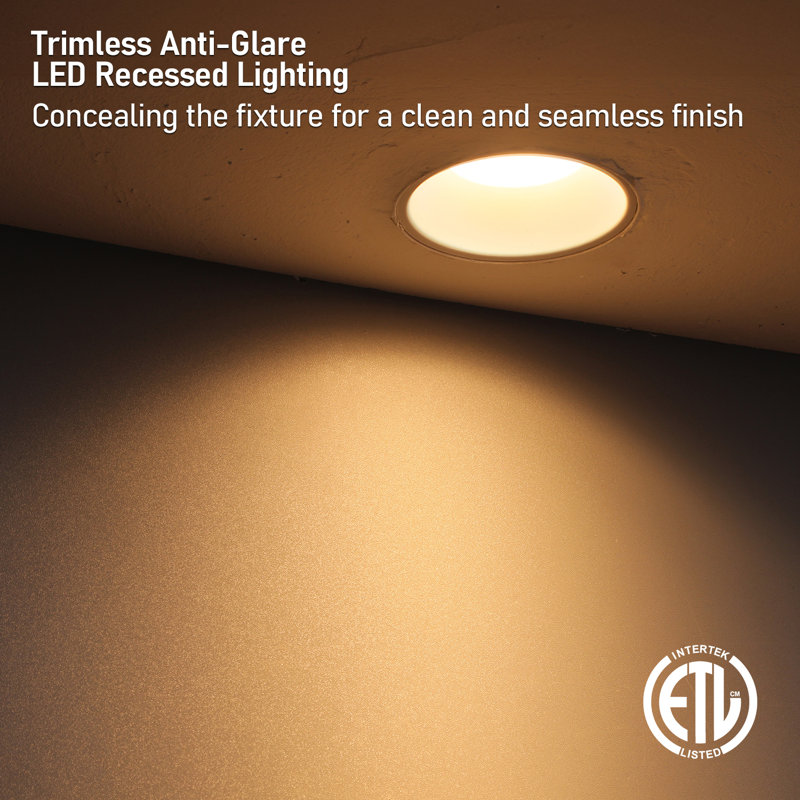 5CCT Commercial Trimless 3" LED Recessed Light with J-Box, Dimmable, CRI 90+, ETL