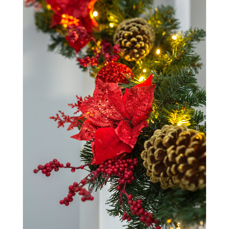 108cm Lighted Faux Garland with Lights, Red