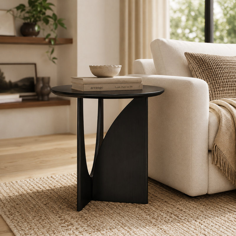 Table d'appoint ronde moderne 21,7 po, table de chevet décorative avec base incurvée artistique pour le salon, la chambre à coucher et le canapé