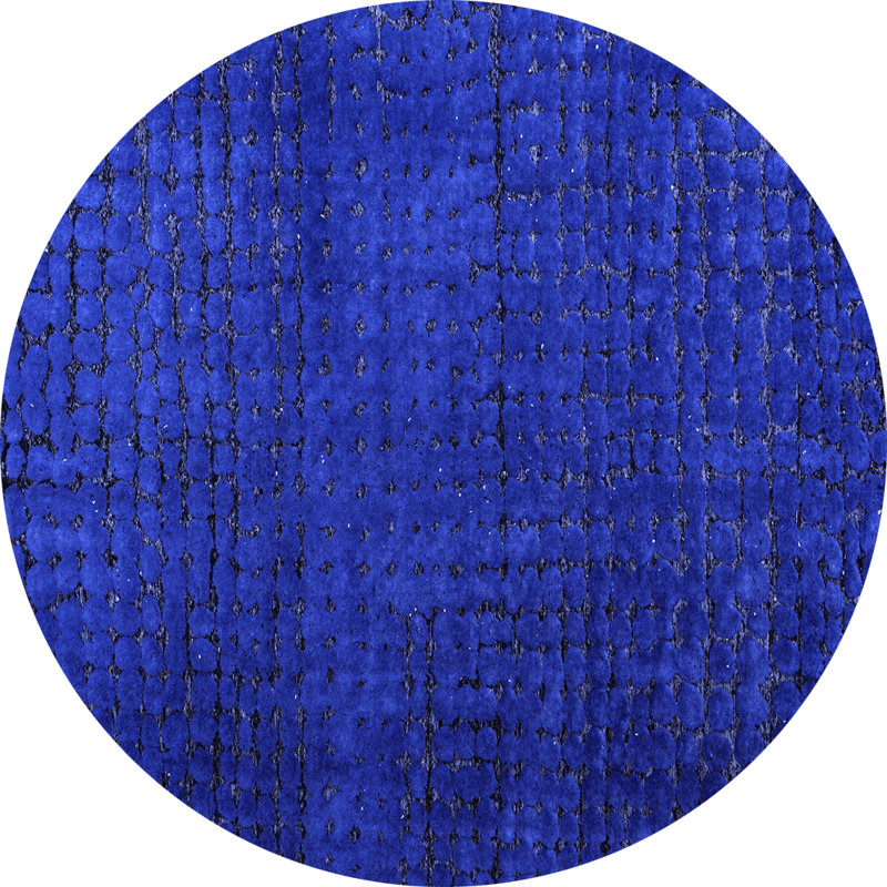Tapis rond bleu en laine et polyester tissé à la machine Dessiree