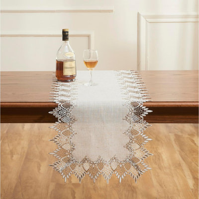Natural Linen Table Runner – Beige – Neutral Earth Tones With Lace, Spring/Summer Home, Easter & Wedding Table Decor