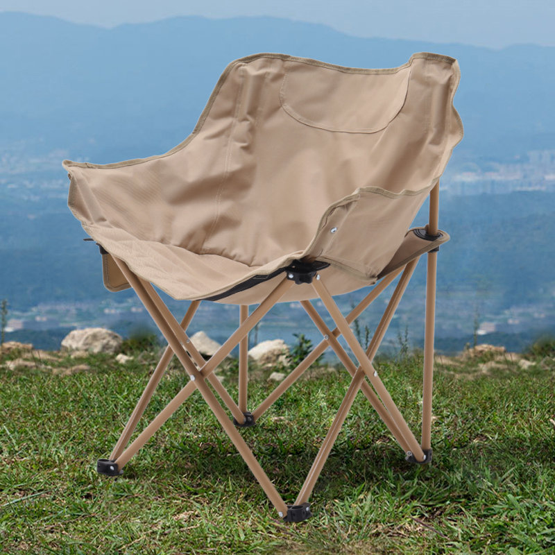 Outdoor Portable Folding Camping Chair, Khaki Cushion/Gold Frame