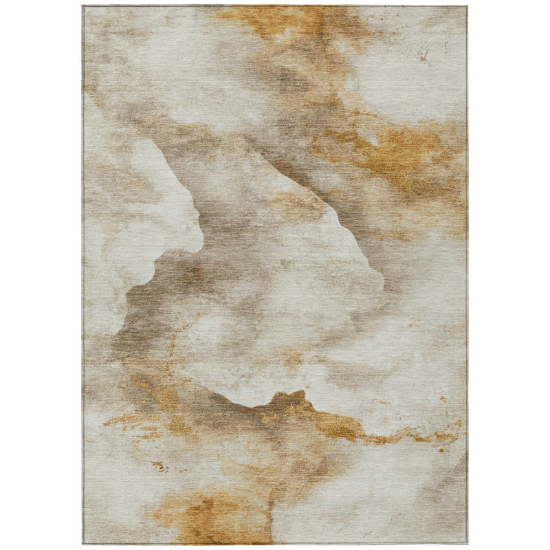 Machine Washable Indoor/Outdoor Xhevrie Beige Rug, Rectangle 5' x 7'6"