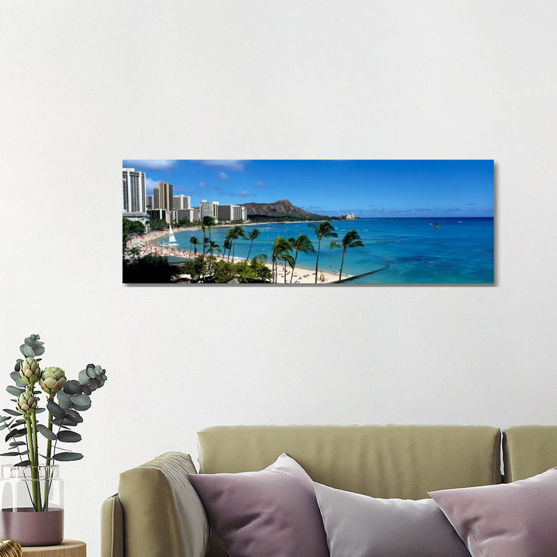 Buildings On The Beach, Waikiki Beach, Honolulu, Oahu, Hawaii, USA by Panoramic Images - Wrapped Canvas Panoramic Print