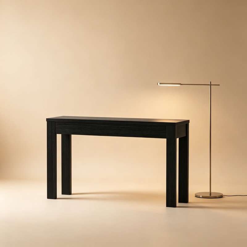 Console de style campagnard, canapé d'entrée de 47 pouces avec finition noire en relief, table de couloir étroite en bois massif pour le salon derrière le canapé