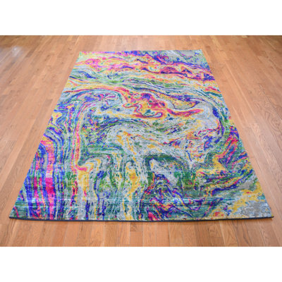 5'10" x 8'8" New Hand Knotted Yellow Wool & Silk Rectangle Oriental Rug - 021B20BFC658416798AF11C5B7F9CC2E