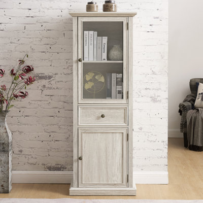 Armoire avec tablettes et porte vitrée - Blanc, idéale pour organiser le salon, la cuisine et le bureau