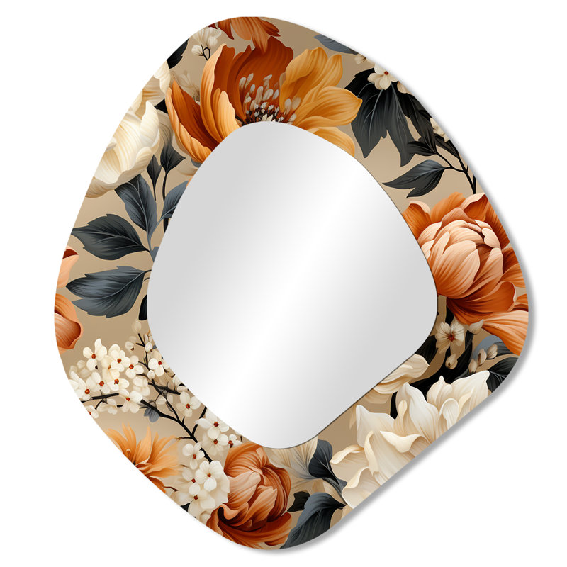 Automne chalet fleurs motif III - grand miroir mural de forme unique florale, miroir asymétrique unique Cottage, impression d'art en métal