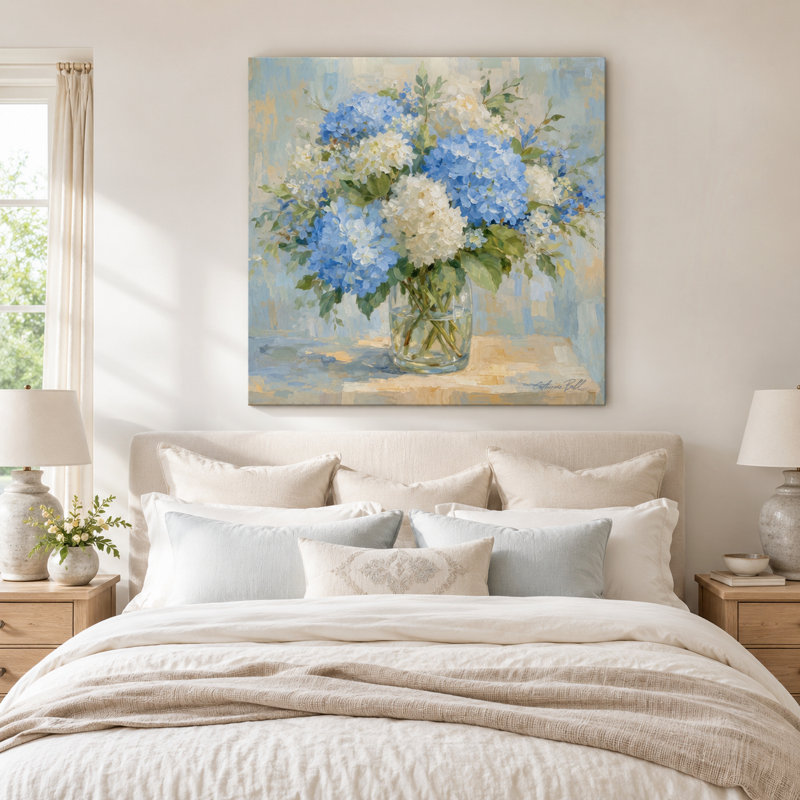 «Blue Hydrangea», art mural sur toile tendue, L 40 po x H 40 po x P 1,5 po