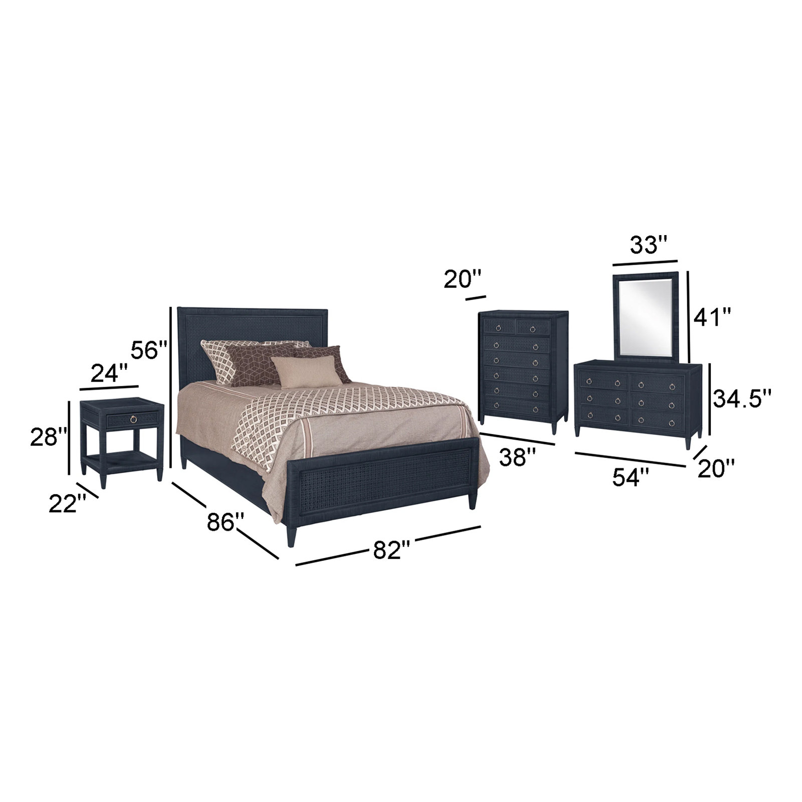 Monterey Bedroom Set, Navy, Queen