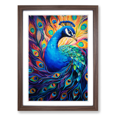 Peacock Expressionism - Single Picture Frame Print on Wood