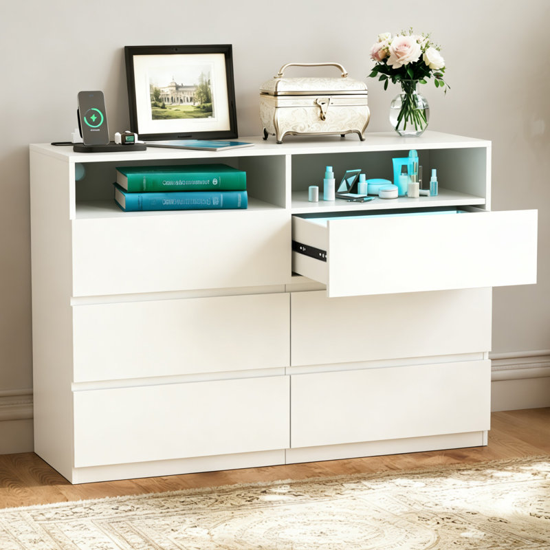 Commode contemporaine avec éclairage DEL intelligent et rangement spacieux, Blanc