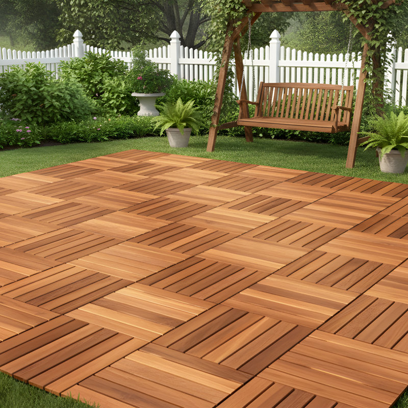 Ensemble de 27 tuiles de terrasse Tranquillo - motif rayé - doré, Doré, 27