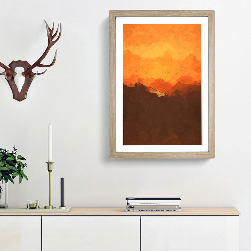 Orange Sunset Abstract Art - Picture Frame Graphic Art Print, 48cm H x 36cm W x 2cm D, Oak Framed