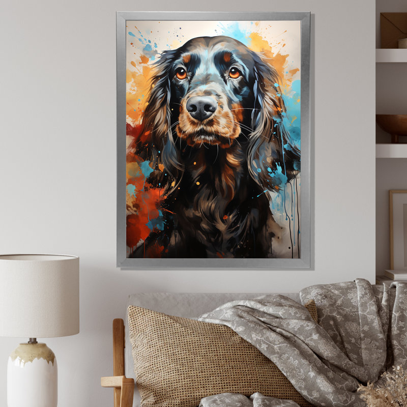 Cocker Spaniel I, reproduction sur toile, Cadre simple argenté, H 40 po x l 30 po x P 1,5 po