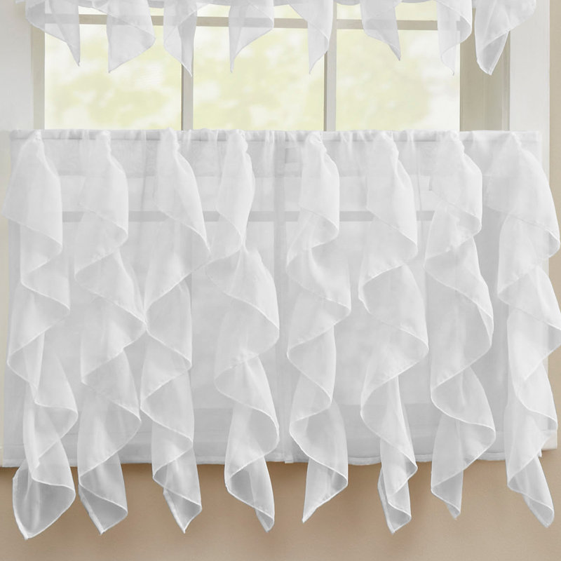 Frye Ruffled Cafe Curtain, White, 28"" W x 24"" L