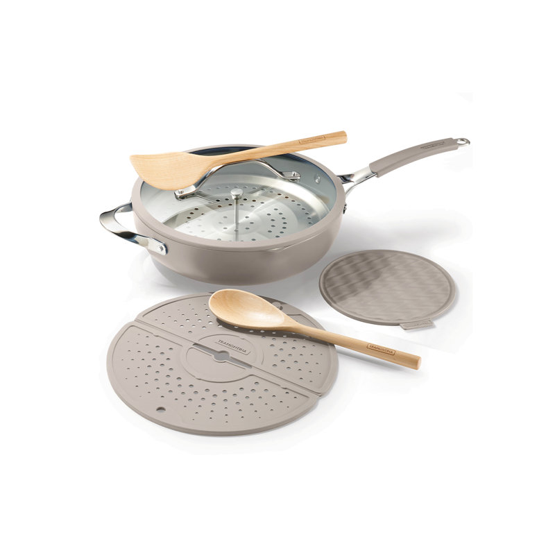 Aluminum Non-Stick Frying Pan Set, Beige