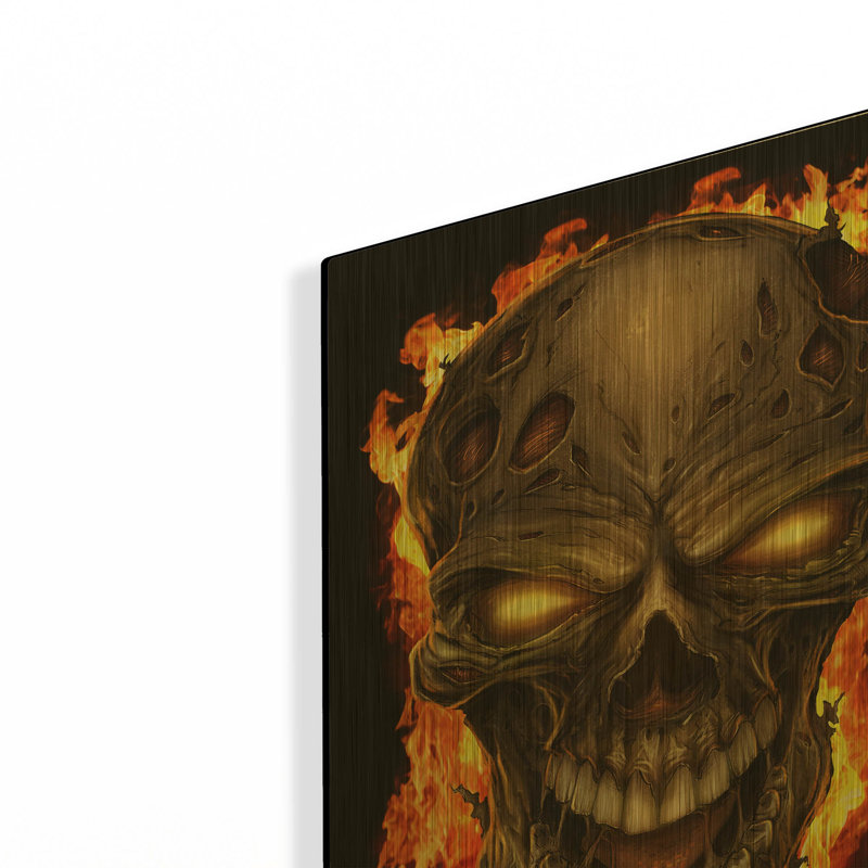 « Crâne de feu zombie » de Flyland Designs, décoration murale en métal doré, 30,5 x 40,5 cm, 12 po x 16 po