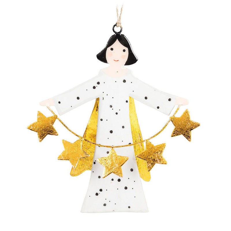 Figurine suspendue ange tenant une bannière d'étoiles