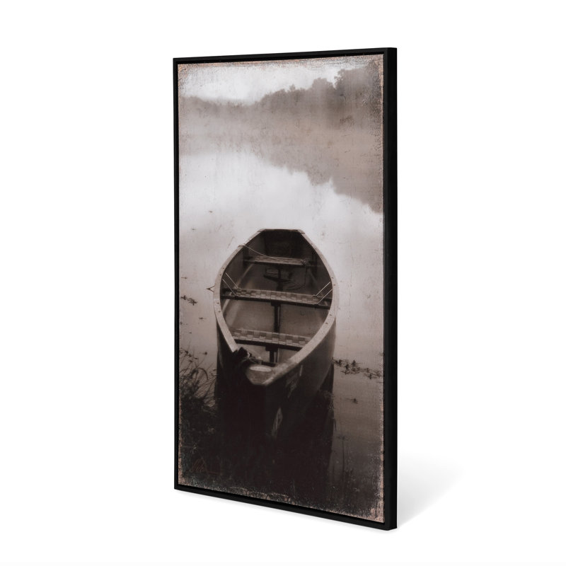 Black and White Framed Canoe Print with Matte Black Frame