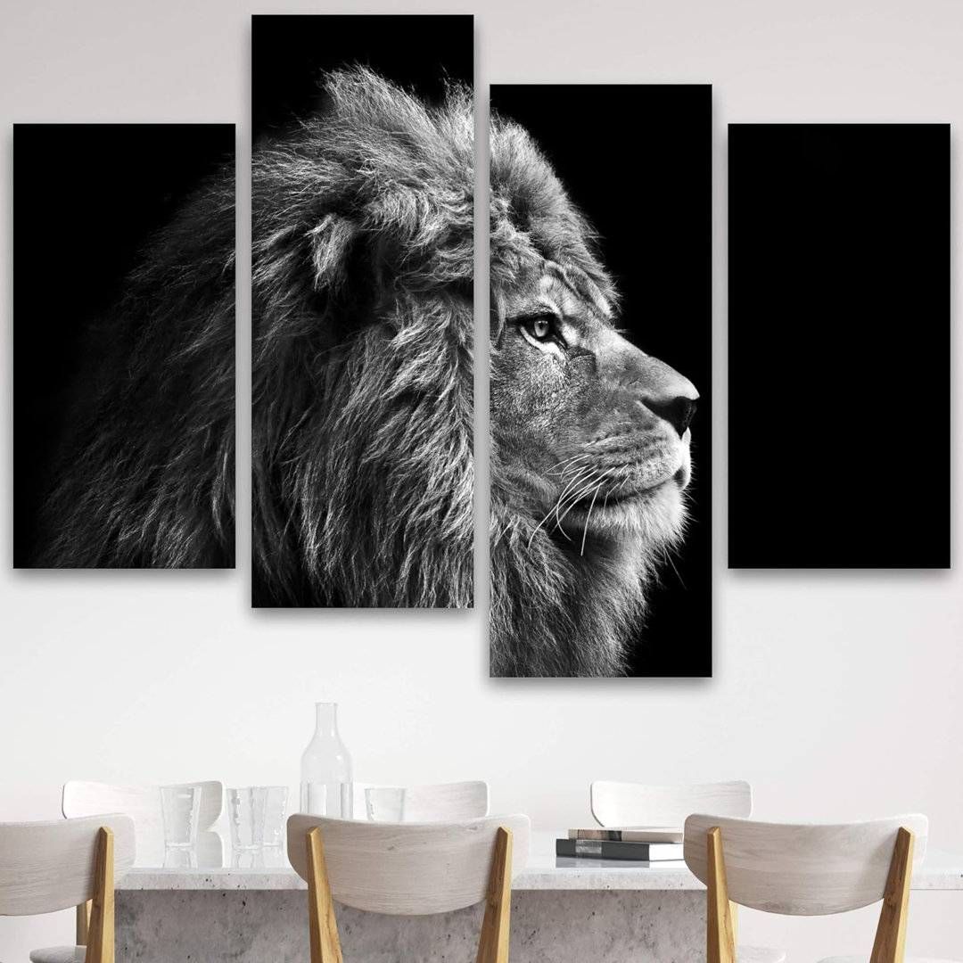 Animals " Black And White Lion Portrait " 4 - Pieces IDEA4WALL
