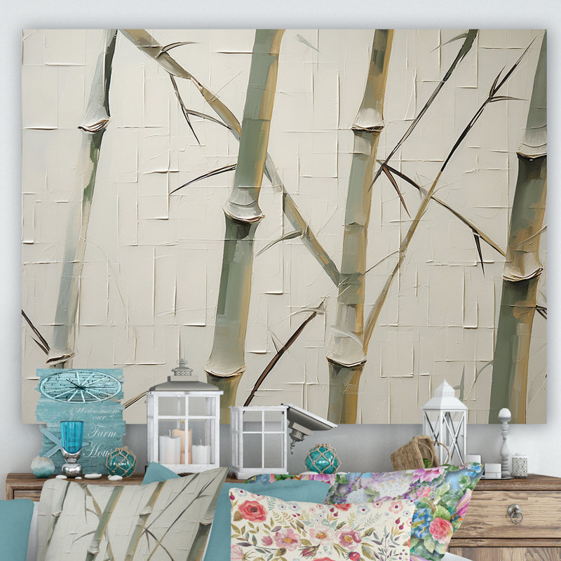 Vert et beige minimalisme bambou sérénité sur toile, H 24 po x l 32 po x P 1 po, Toile tendue