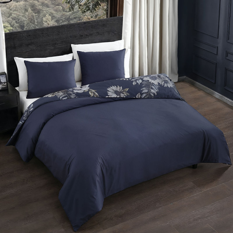 Forget Me Not 3 Piece Reversible Duvet Cover Set, King Duvet Cover + 2 Standard Shams