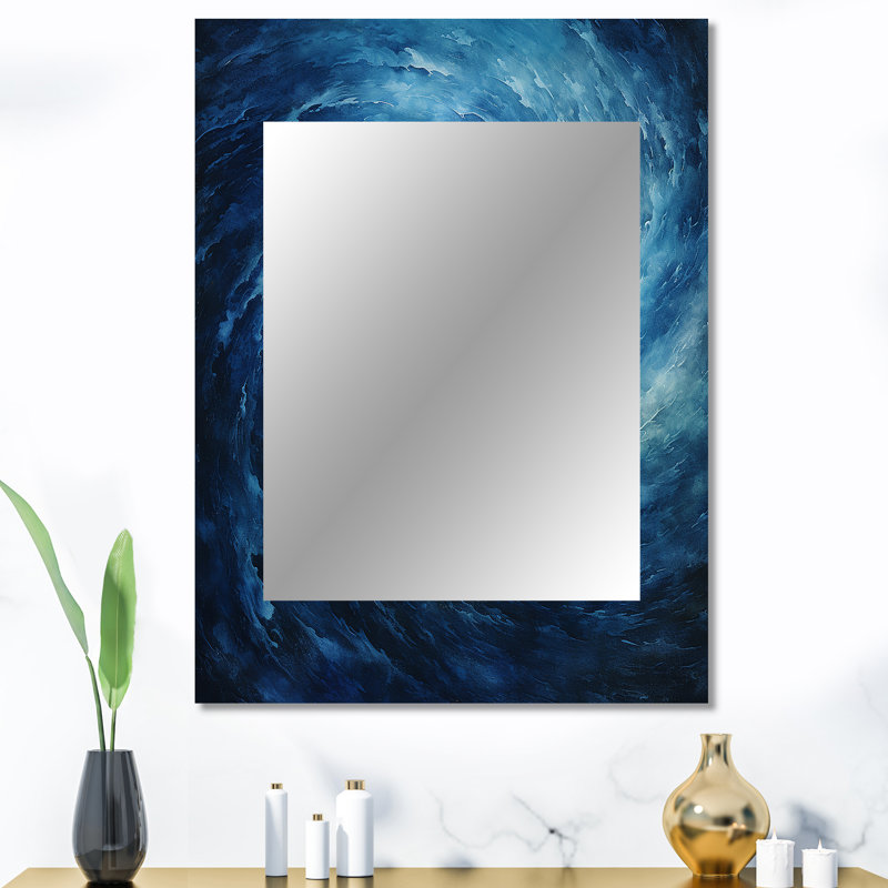 Blue Swirl Wave Spiral VII - Abstract Spirals Unique Wall Mirror, Modern Mirror, Printed Metal Art, 40" x 30"