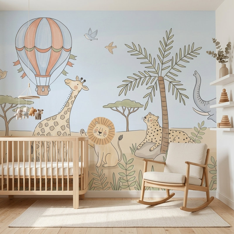 Papier peint montgolfière, jungle, 100 po x 96 po, Non tissé