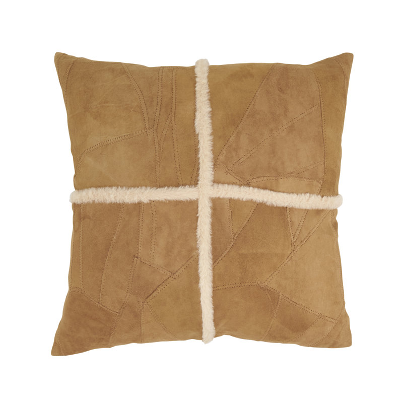 Distinctive Patchwork Leather Pillow, No Insert, Brown