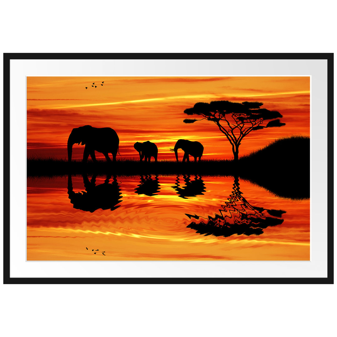 Gerahmtes Poster Afrika Elefant in Sonnenschein