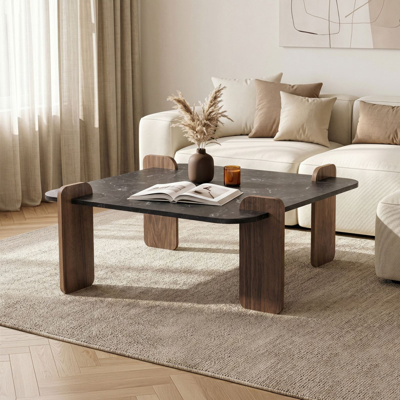 Table basse, H 13,78 po x l 46,06 po x P 46,06 po, Lotus / noyer