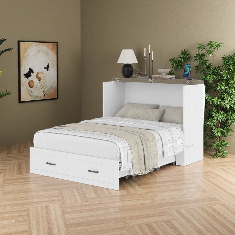 Armoire murale avec station de charge Murphy, Lit double, Blanc