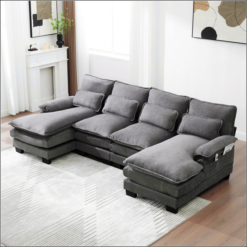 Confortable canapé en forme de U avec méridienne double, canapé-lit modulaire pour le salon, idéal pour la détente et le divertissement