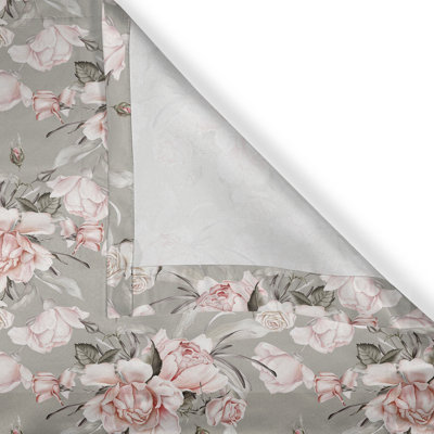 Dakota Fields Floral Grommet Curtain Blossoming Art Roses Leaves Grey and Pale Rose