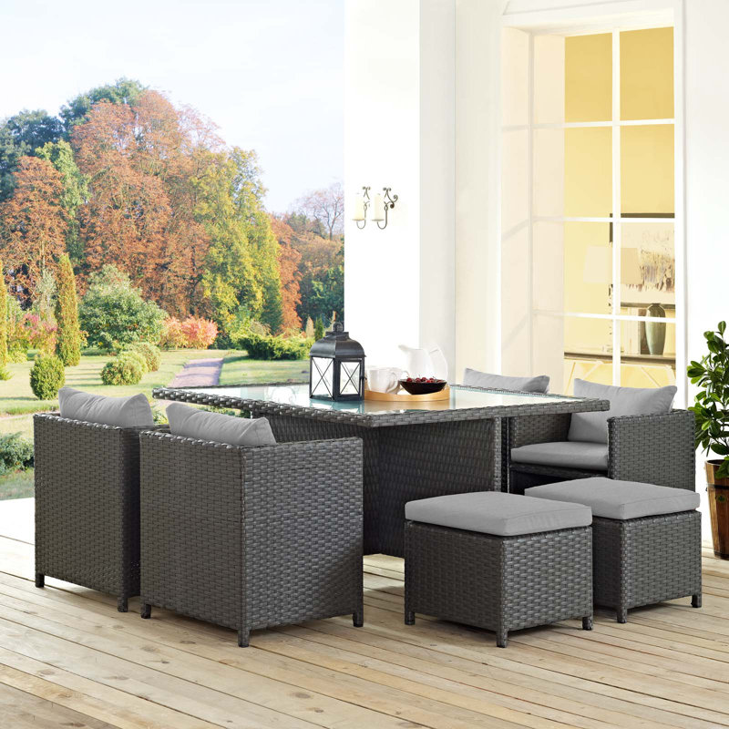 Stopover 9 Piece Outdoor Patio Sunbrella Dining Set, Canvas Granite Sunbrella® Canvas