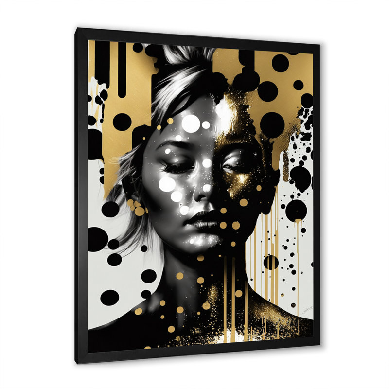 Gold Transcending Female Portrait II - Print on Canvas, Black Picture Framed, 12" W x 20" H